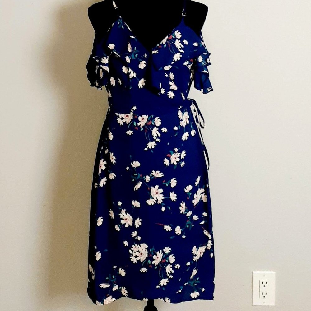 Floral Print Off the Shoulder Wrap Dress Size L